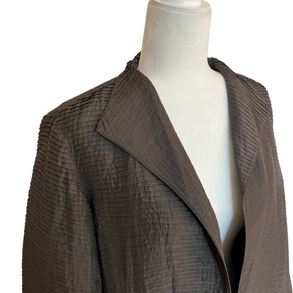 EILEEN FISHER 100% Silk Groove Jacket Blazer Brown Large - Picture 5 of 7
